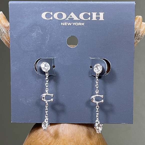 NWT COACH SIGNATURE CRYSTAL CHAIN EARRINGS - Picture 3 of 8